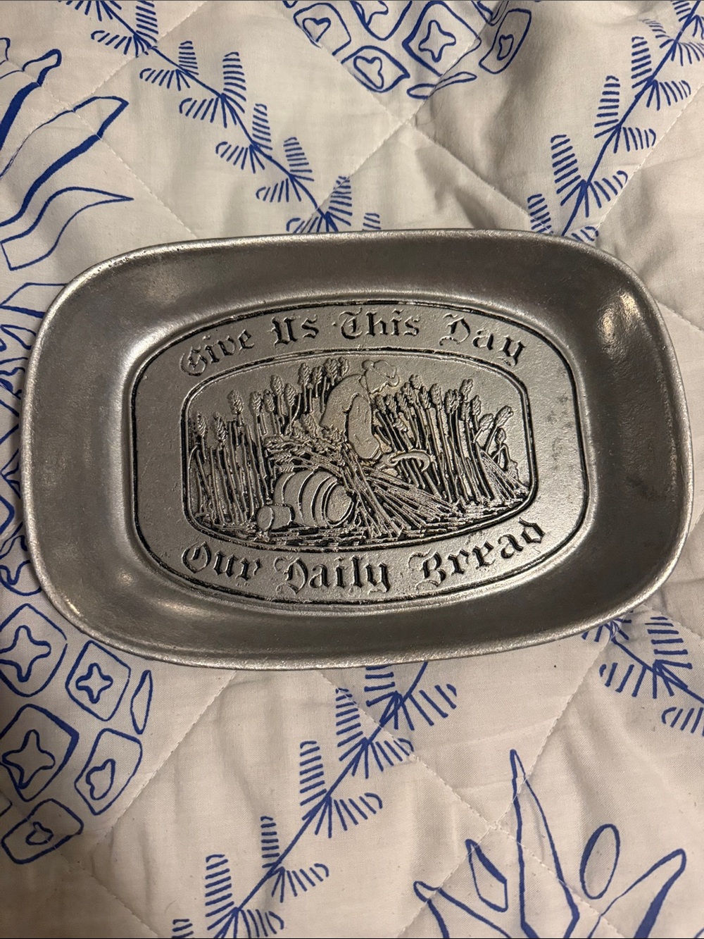 Vintage Wilton Armetale Pewter Bread Tray - "Give Us This Day Our Daily Bread"